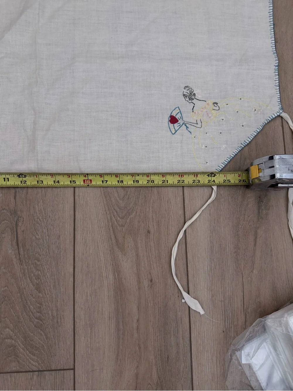 Vintage Hand Embroidered Southern Belle Linen Table Topper